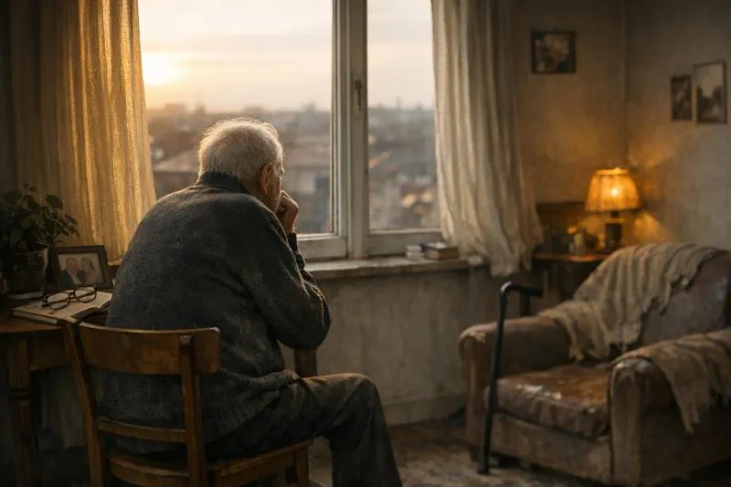 foto di un anziano solo senza parenti