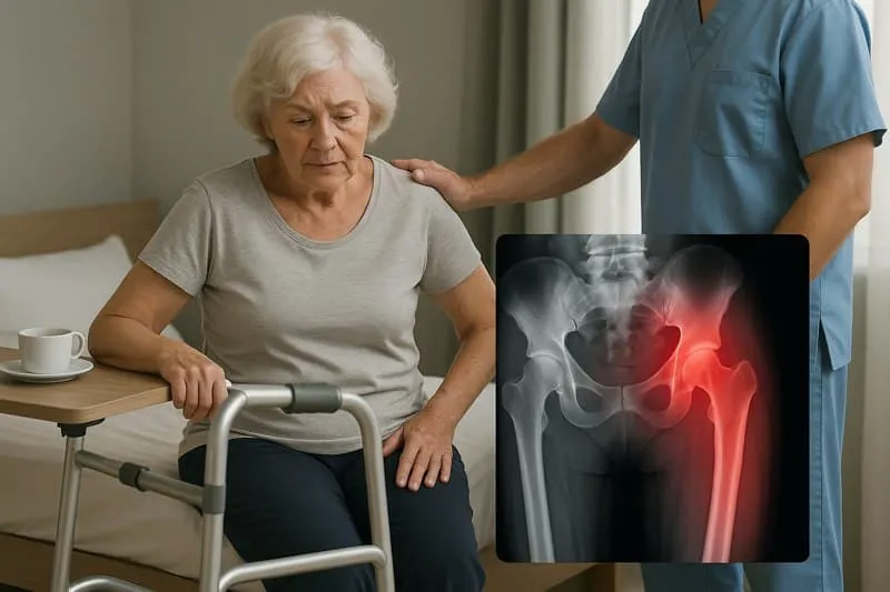 immagine di una donna anziana con femore rotto