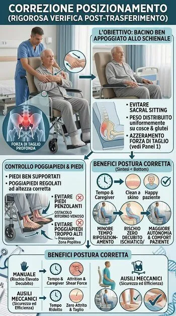 infografica corretto posizionamento dell'anziano su sedia